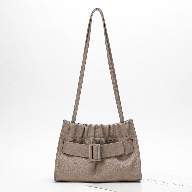 Real Leather Oversize Buckle Scrunchy Ruched Clutch Shoulder bag Crossbody Purse