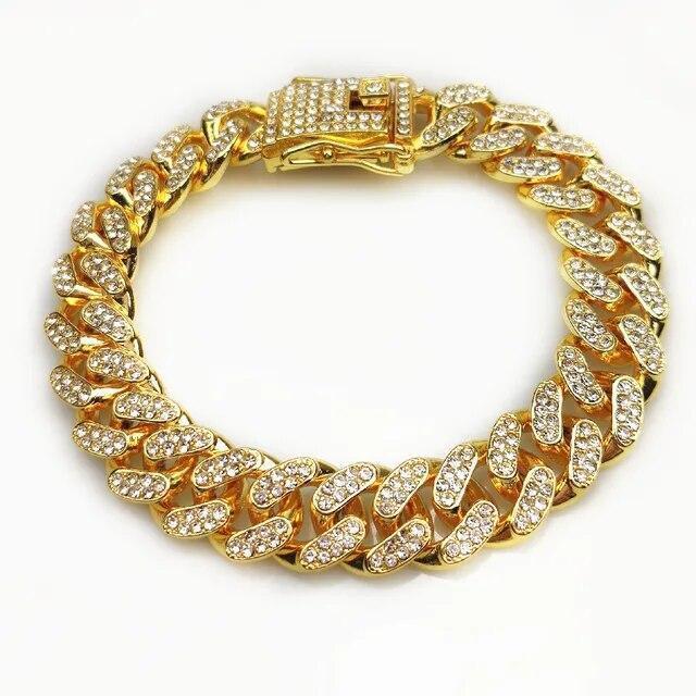 Luxury Dog Collar Diamond Chain Cuban Gold Rhinestones Pitbull Cat Necklace Gold