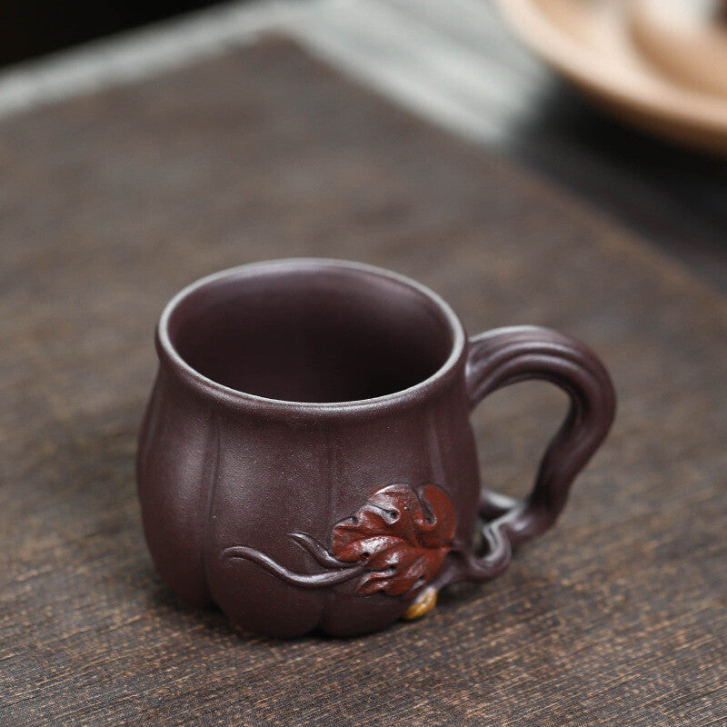 Creative Real Yixing Zisha Tea Cup With Handle 120ml Handmade Mug Pumpkin Design