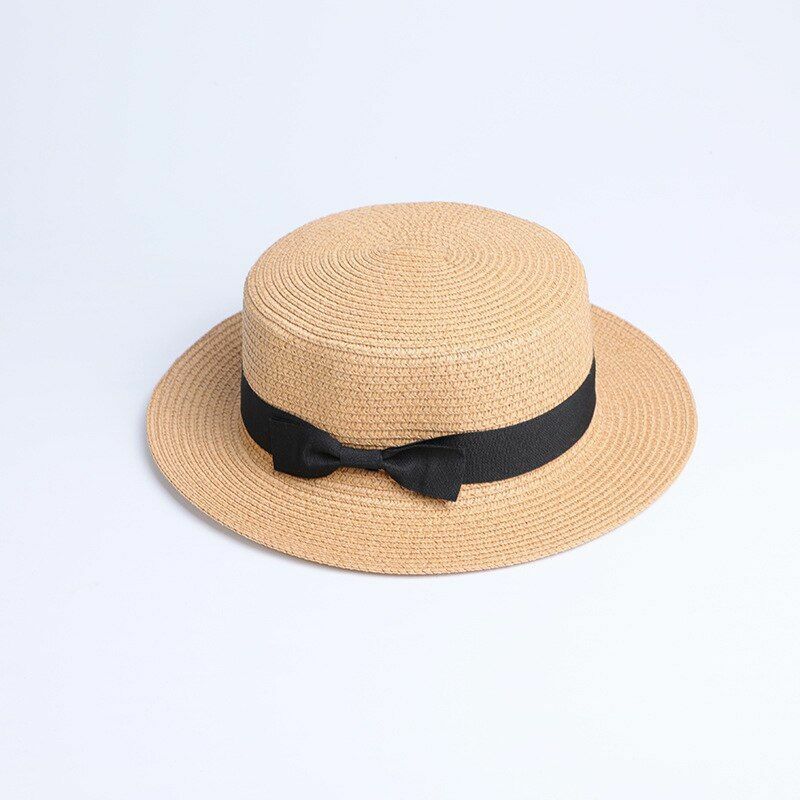 Hats Sun Flat Straw Boater Girls Bow Summer Women Kid Beach Casual Adult Autumn