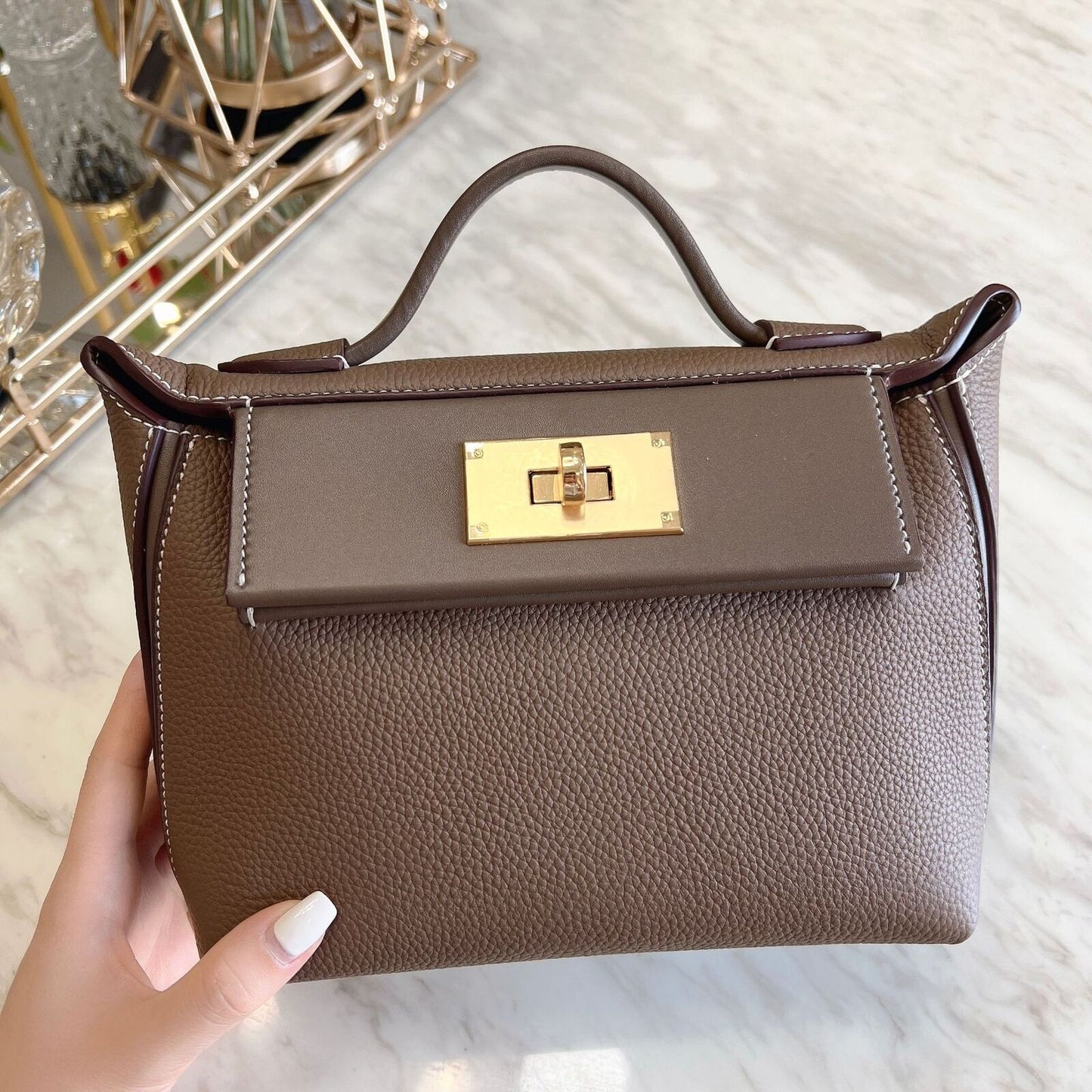 Trapeze Real Leather Small Flap Tote Shoulder bag Purse Handbag Fashion 2 Straps