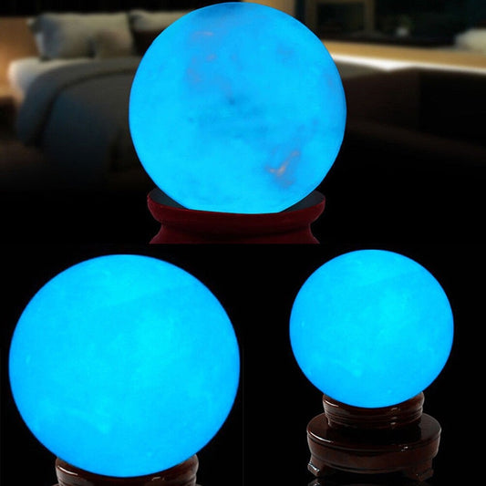 35MM Blue Luminous Quartz Crystal Sphere Ball Glow In The Dark Stone Decor