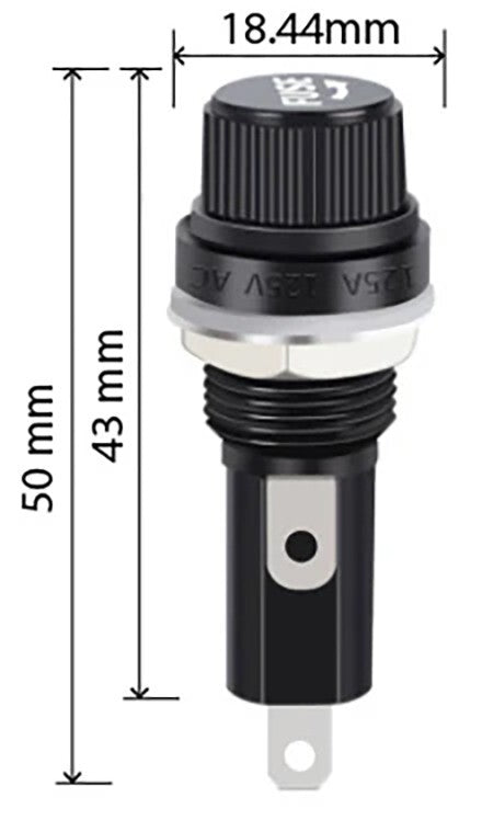 Panel Mount Round Screw-in Fuse Holder, 18.44mm Diameter x 50mm Length