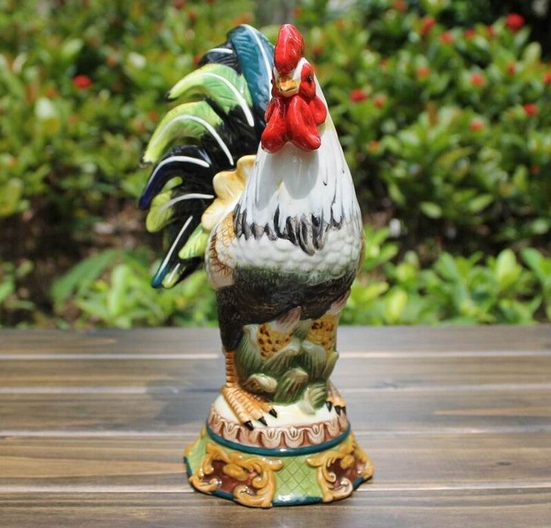 Chinese Feng Shui Porcelain Rooster Statue Cock Figurine Craft Home Decor