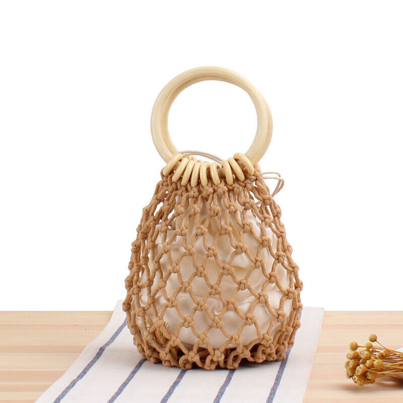 New Womens Small Solid Hollow Mesh Bag Summer Cotton Holiday Beach Bag