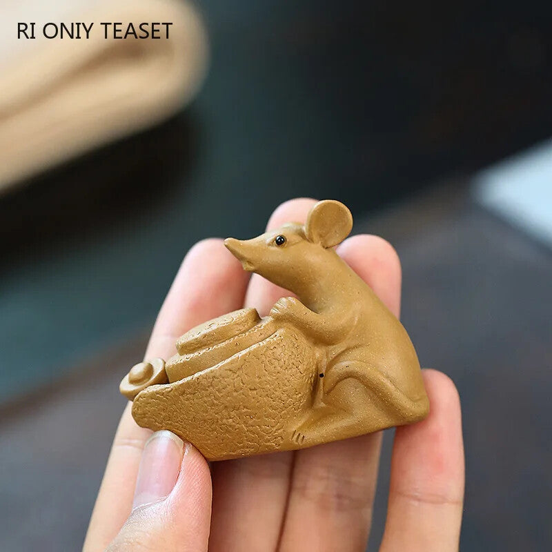 Chinese Yixing Sculpture Purple Clay Tea Pet Handmade Lucky Ingot Ornaments