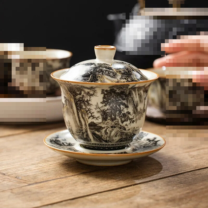 Ru Kiln Landscape Porcelain Gaiwan Set For Tea Tureen Teaware Cup Chinese Gaiwan