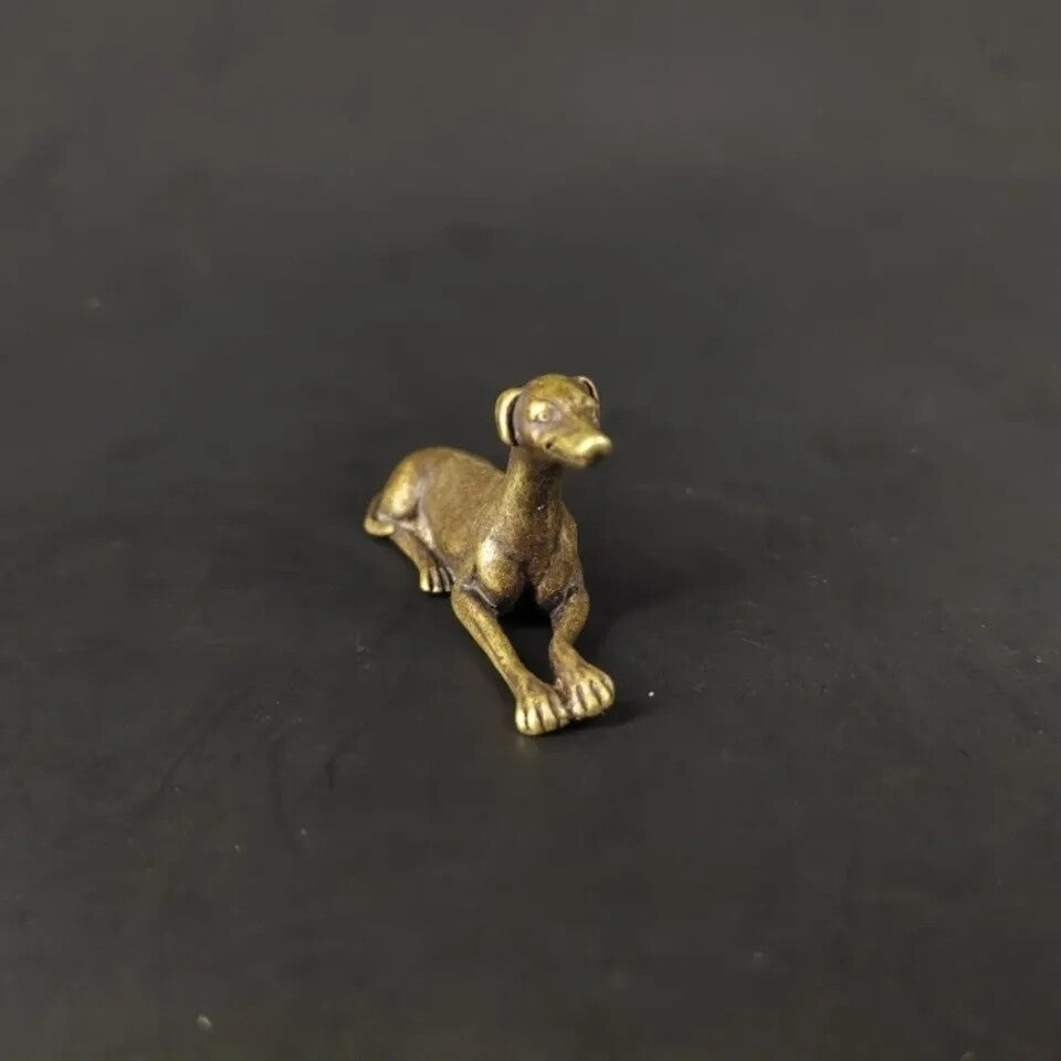 Brass Dog Statue Puppy Ornaments Crafts Tea Pet Home Decor Figurine