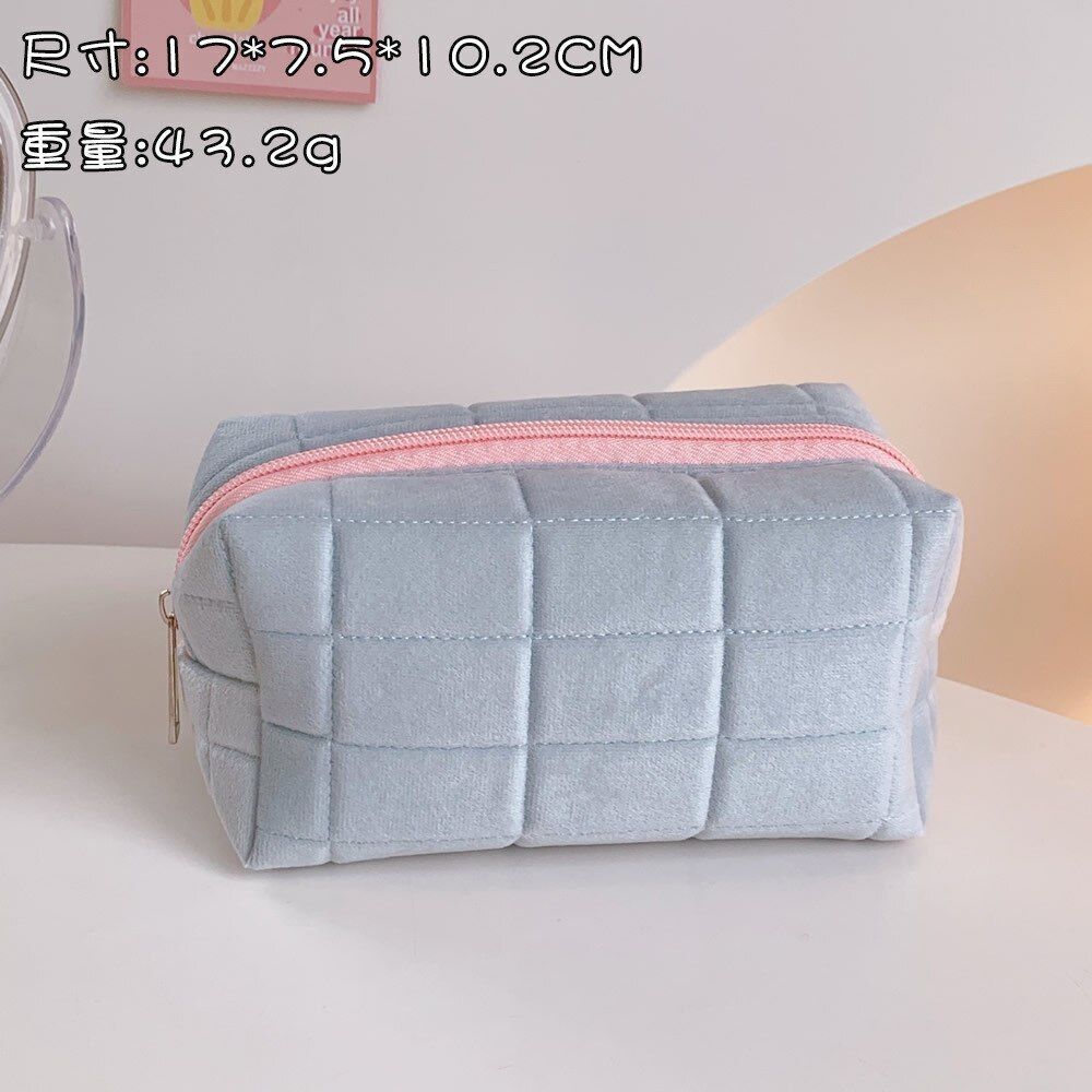 Large Pink White Blue Plush Makeup Purse Pencil Case Storage Soft Bags Organizer