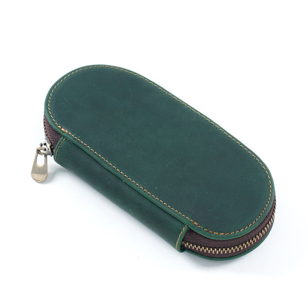 Pencil Case Zipper Leather Bag 3 Pens Capacity Student Stationery Storage Holder
