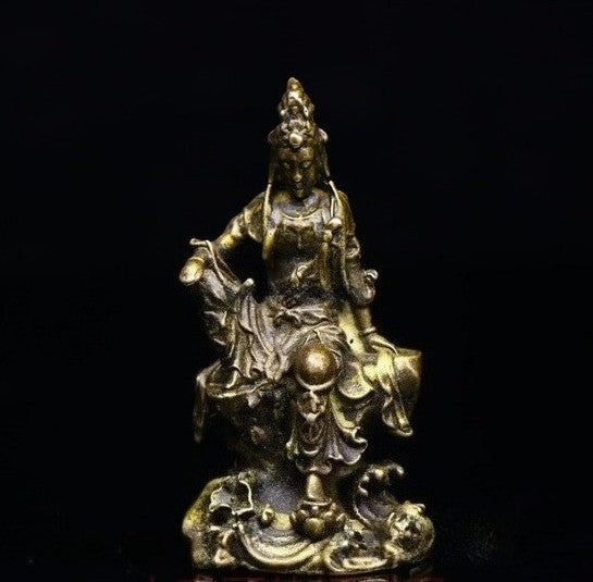 New Bronze Brass Engraving Kuan Yin Ping An Fozu Statue Decoration