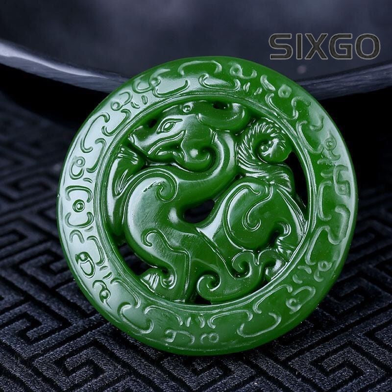 Hetian Jade Dragon Pendant Carved Green Jade Double-Sided Amulet for Wealth