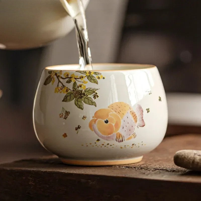 170ml Ceramic Carp Teacup Meditation Cup Handmade Tea Bowl Pu'er Master Cup