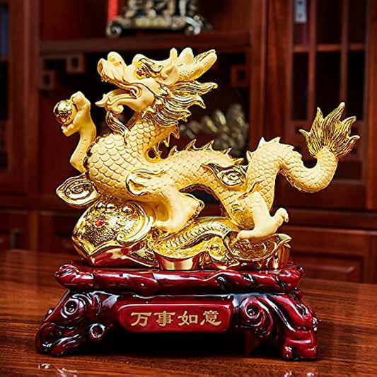 Chinese Gold Feng Shui Decor Dragon Statue Figurines Sculpture Collectibles