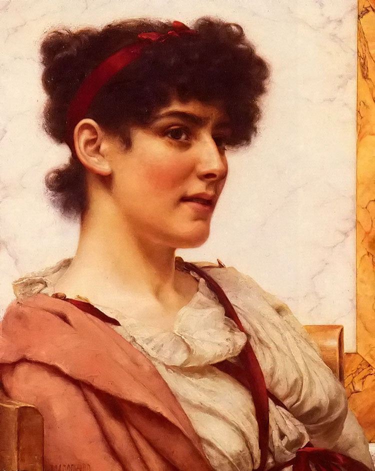 Oil painting john william godward - a classical beauty young woman seated canvas