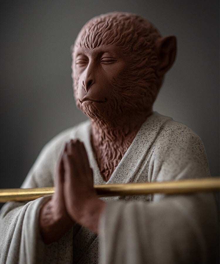 Zi Sha Sand Monkey King Sun Wukong Buddha Statue Folk Sculpture Zen Deco