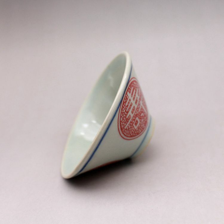 50ML Blue White Porcelain Chinese Character Red Glaze Teacup Kung Fu Tea