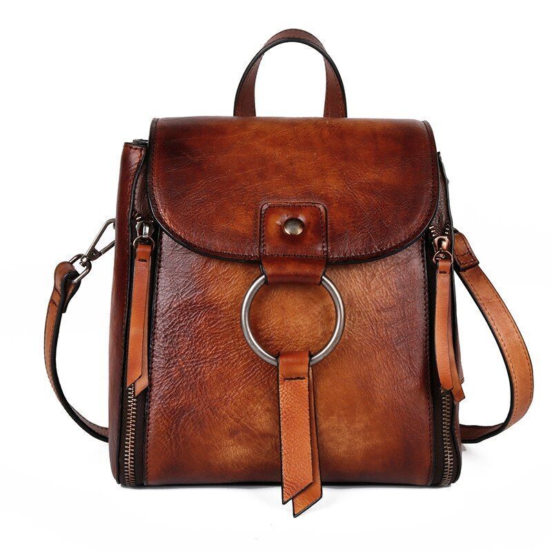 Vintage Backpack Knapsack Travel Bag Genuine Leather Rucksack 22*13*24 CM Brown