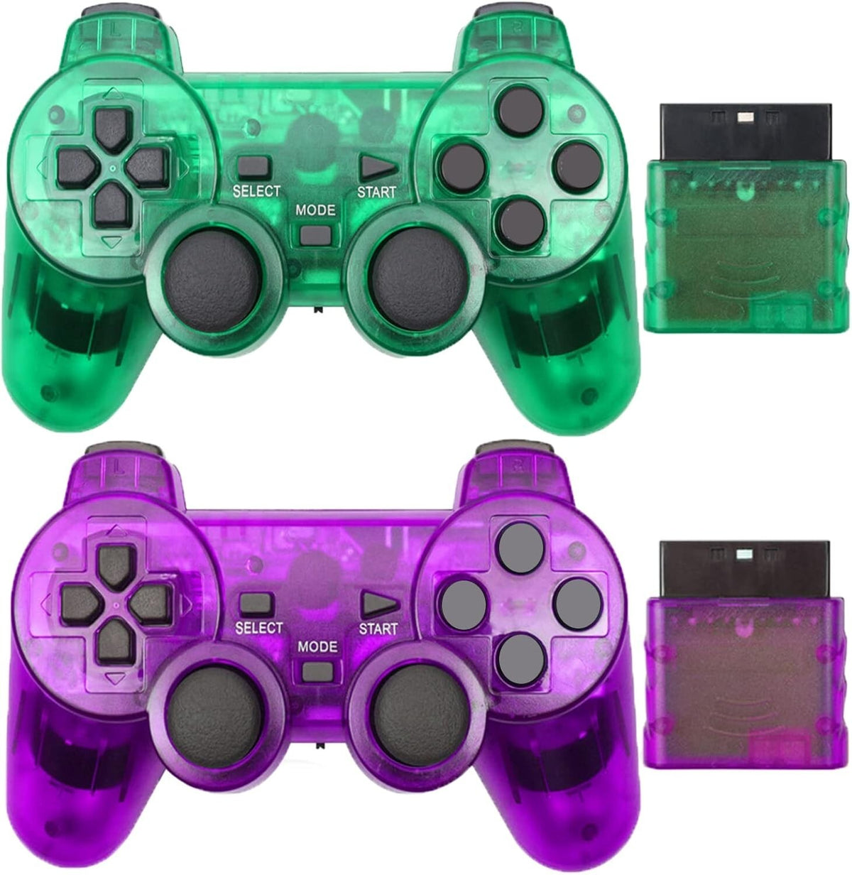 Two Wireless Controllers for PS2,Built-in Dual Vibration 2.4G Gamepad Joystick