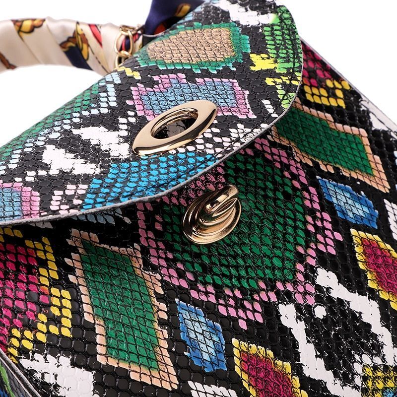 Chain Handbag Purse Women Synthetic Leather Snake Pattern Shoulder Crossbody Bag