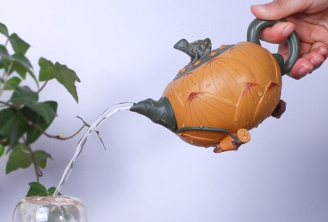 Chinese Zisha Purple Clay Teapot Frog Lotus Style Handmade Collection Home Decor