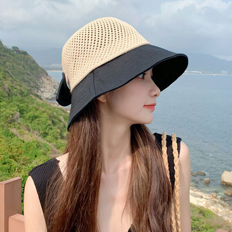 Women Ladies Summer Sun Beach Straw Hat Floppy Wide Brim Foldable Cap Bucket Hat