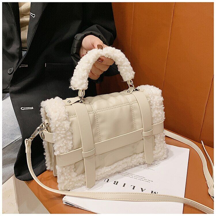 Lambswool Quilted Women Handbags Shoulder Bags Pu Leather Padded Crossbody Bag