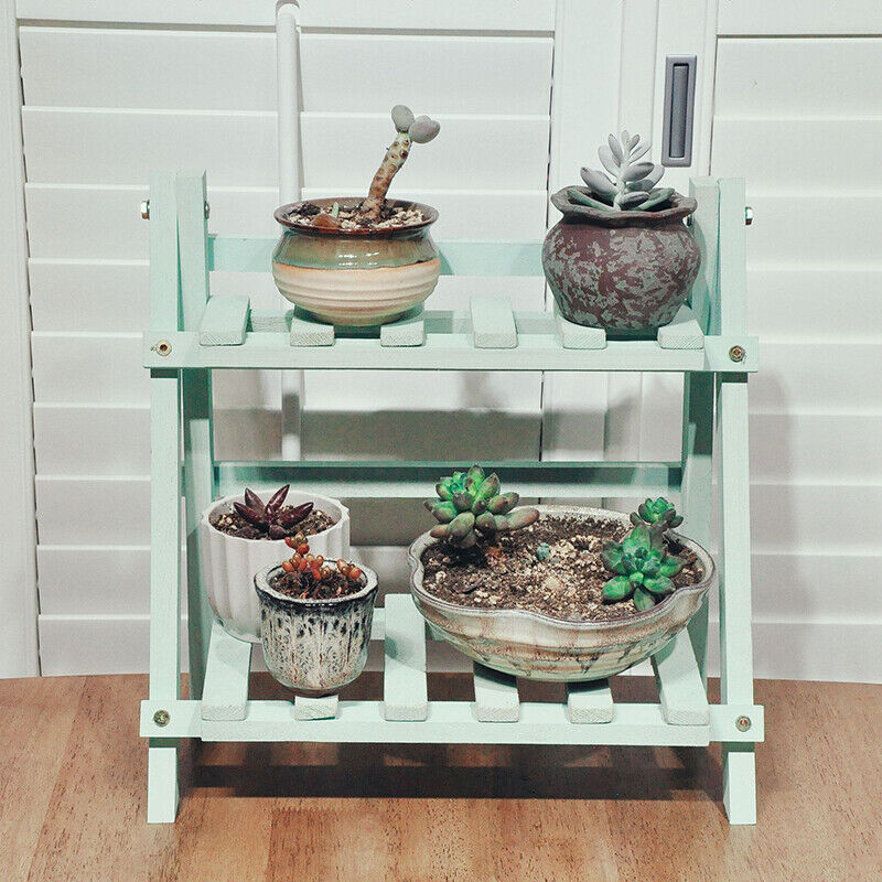 Wooden Double Layer Shelves Flowerpot Sundries Storage Shelf Home Organizer
