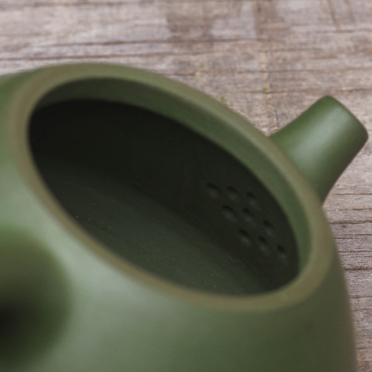 Chinese Real Yixing Zisha Republic Green Clay Marked Lotus Root Carved Tea Pot