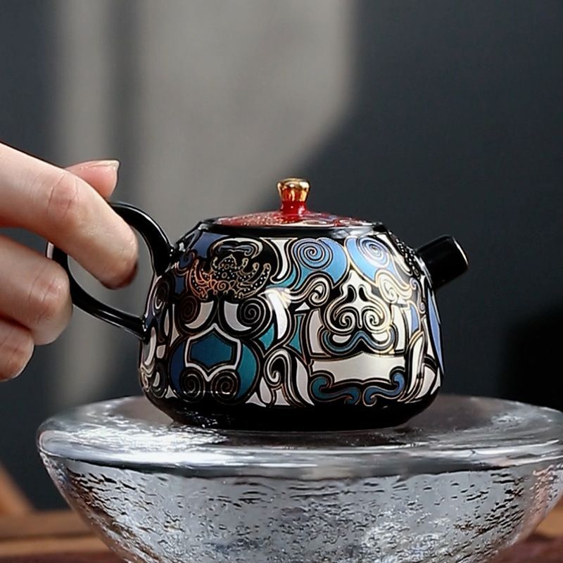 Chinese Ceramic Taotie Kung Fu Tea Set Portable Tea Pot Single Pot