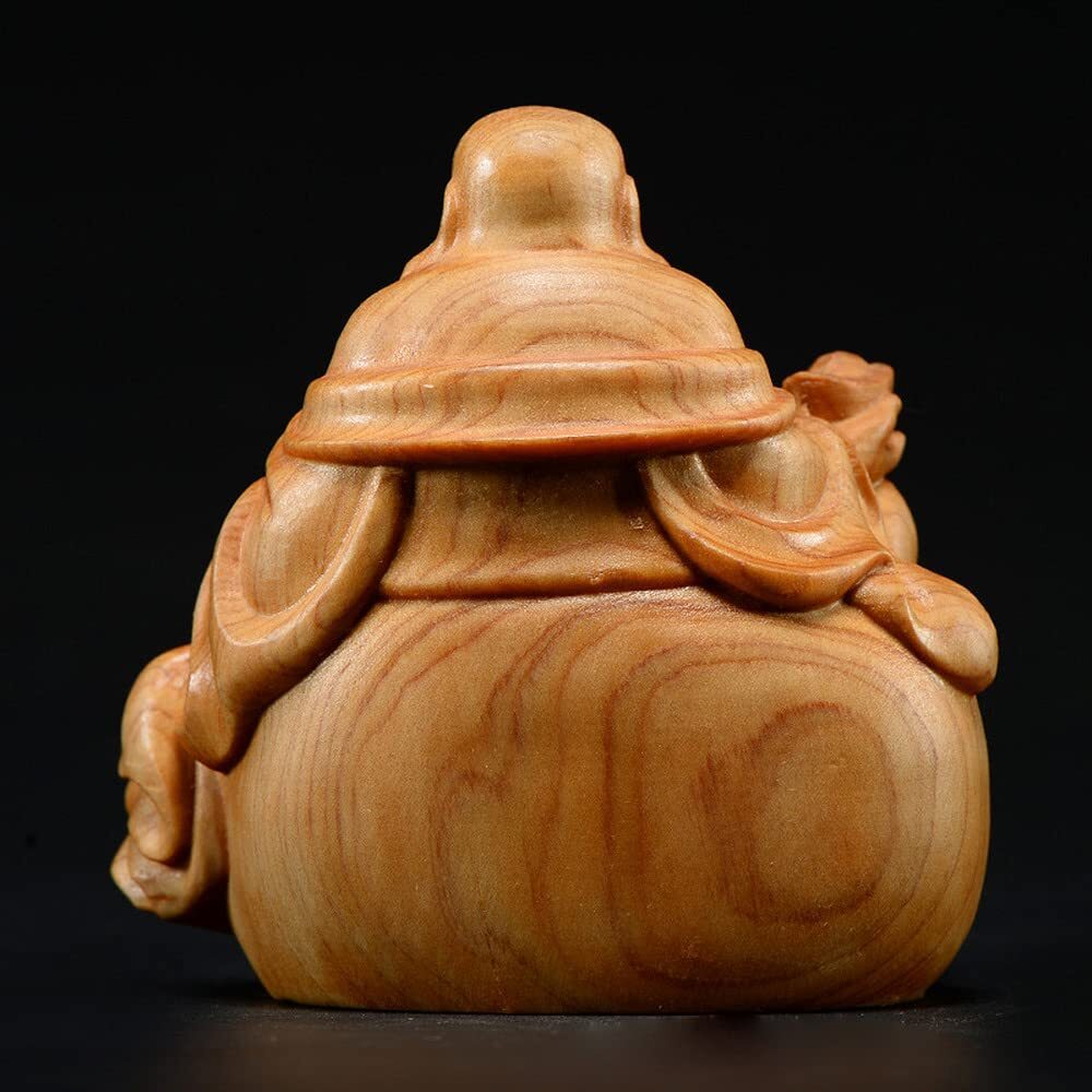 7CM Wooden Laughing Buddha Statue Happy Buddha Carving Home Decor Figurine Gift