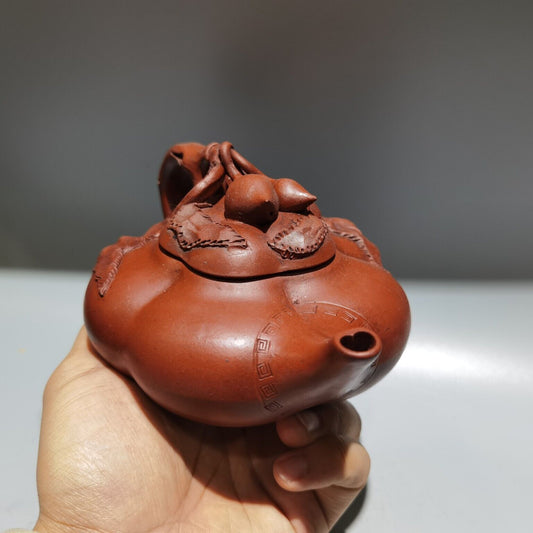 Vintage Chinese Yixing Purple Clay Teapot Zisha Ceremony Carving Collectible Art