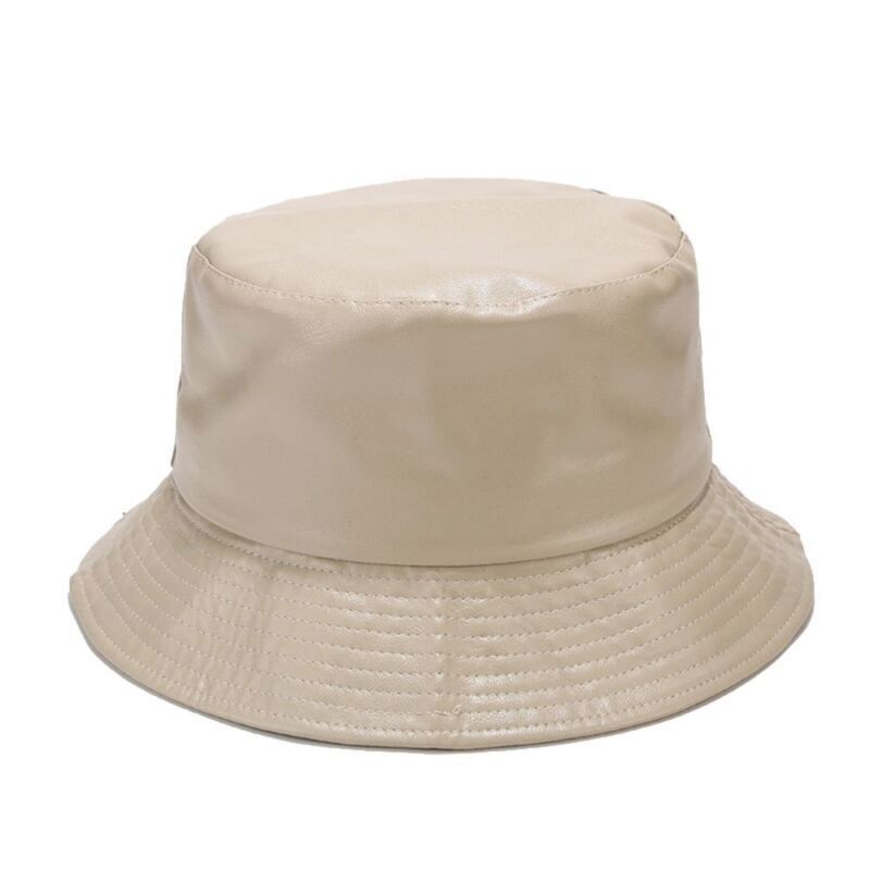 Men Outdoor Waterproof Hiking PU Bucket Hat Fisherman Cap Leather Sun Caps
