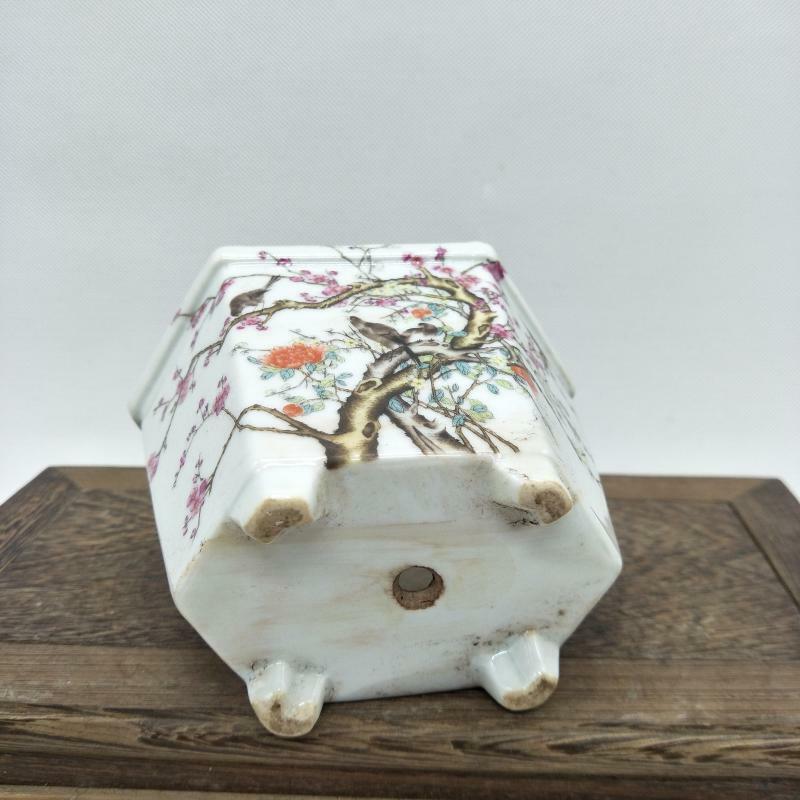 4.6" Famille Rose Porcelain Colored Flower Tree Design Flowerpot Pot