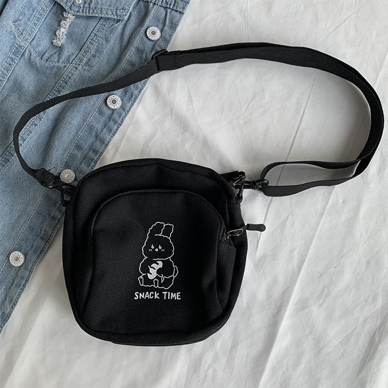 Rabbit Canvas Small Crossbody Bag Casual Student Vintage Purse Handbag Shoulder