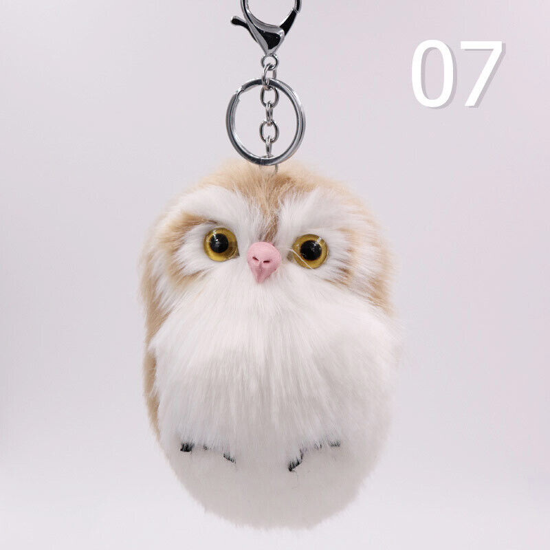 Cute Rabbit Fur Furry Owl Pendant Bag Charm Key Chain Plush Animal Car Pendant