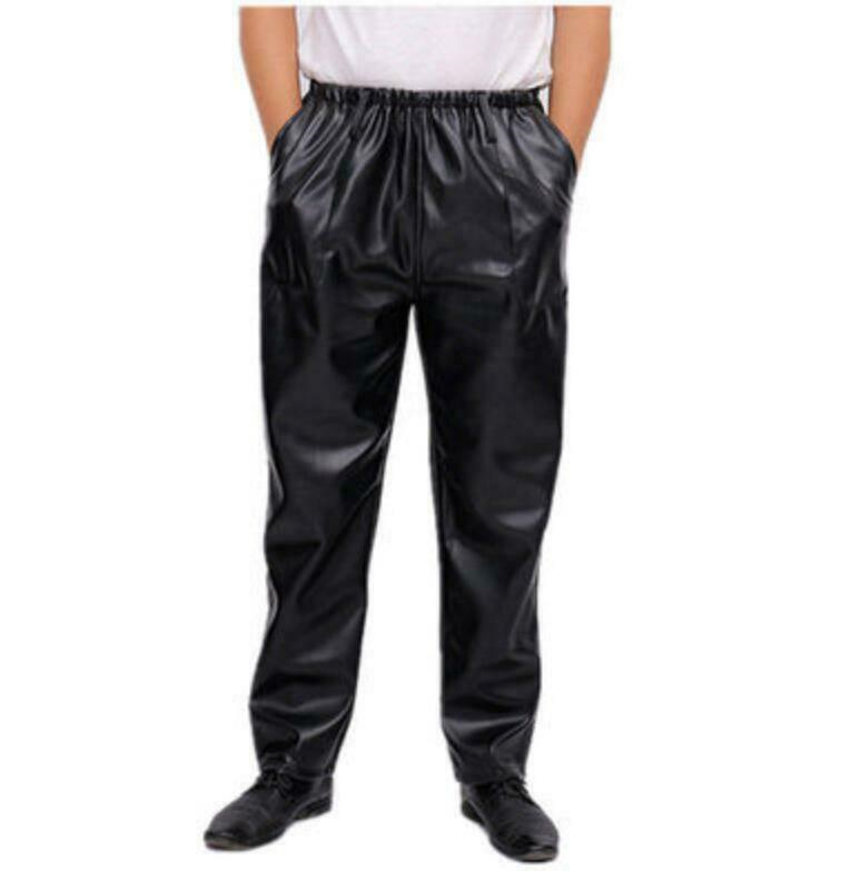 Mens Faux Leather Pants Fashion Motorcycle Loose Fit Work Winter Trousers New #