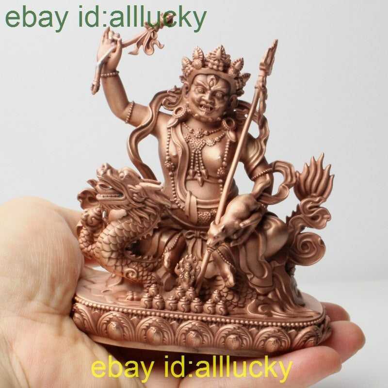 10cm Red Copper Carving Jambala Statue Tibet White God of Wealth Sculpture