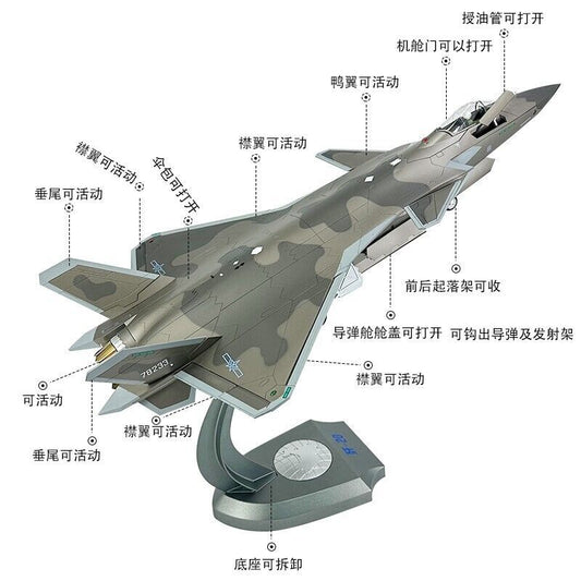 1:35 59CM Chinese J-20B Stealth Fighter Airplane Diecast Military Aircraft Model
