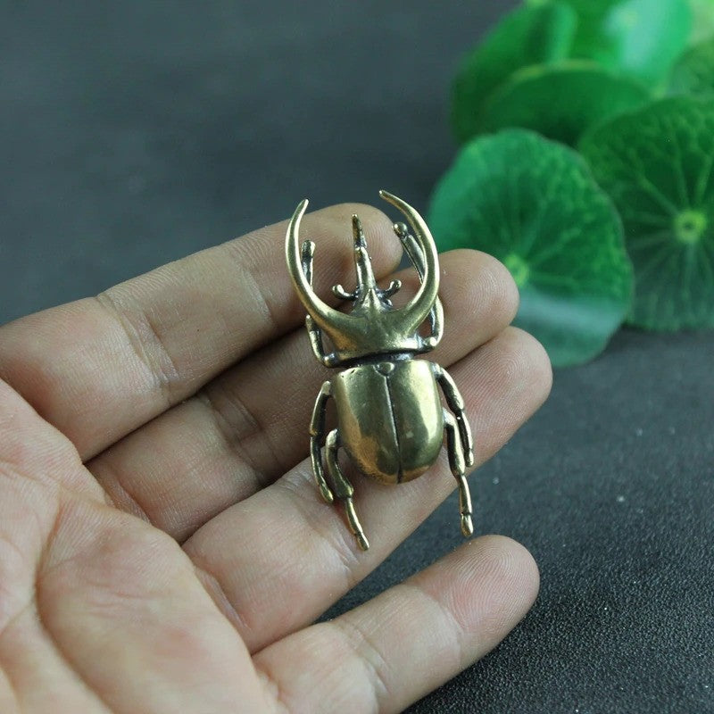 Solid Brass Insect Trypoxylus Figurines Miniatures Tea Pet Beetle Crafts