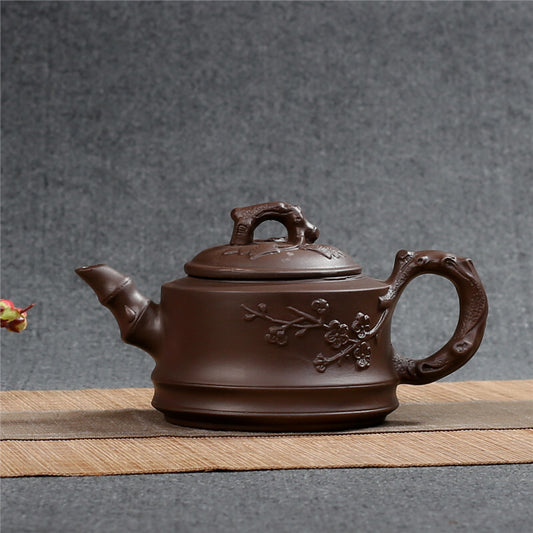120ml Chinese Purple Clay Pottery Teapot Hand Carved Flower Pattern Plum Tea Pot
