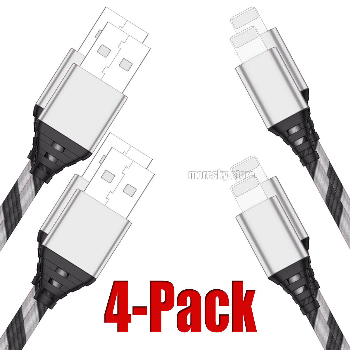 4x Charging Cable 3/6/10ft Data Sync Charge Cord For iPhone 5/5S/5C/6/6s Plus