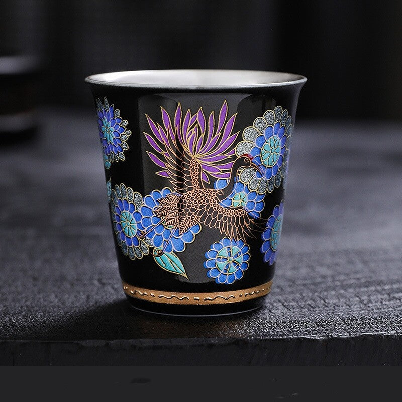 One Cup Ceramic Sterling Silver Tea Cup Antique Style Peony Flower Print Teacups