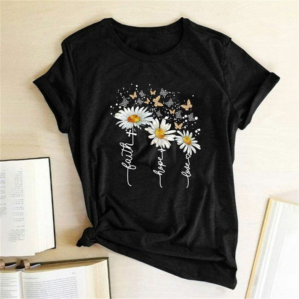 Women T-shirt Print Short Sleeve Casual Tee Short Regular Broadcloth Cotton XXL