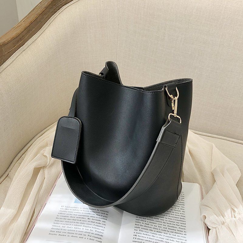 2pcs/set Leather Handbags Casual Tote Black Bucket Women Shoulder Crossbody Bag