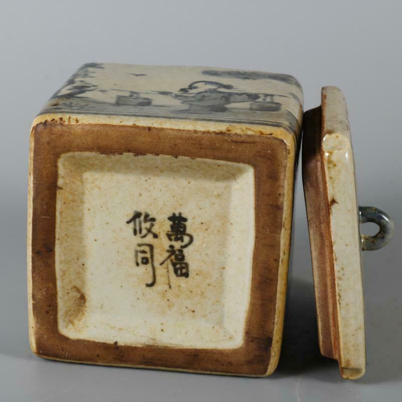 10cm Antique Chinese Ming Blue and White Porcelain Pot Design Tea Caddy Jar