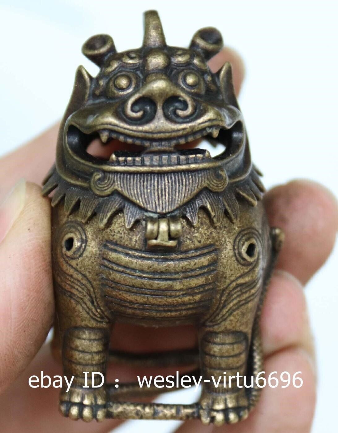 Old Copper Bronze Fu Foo Dog Lion Incense Burner Statue