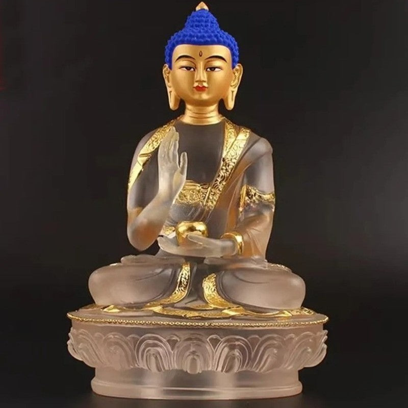 8" Tathagata Fahai Shenghui Buddha Statue Coloured Glaze Decoration Home Design