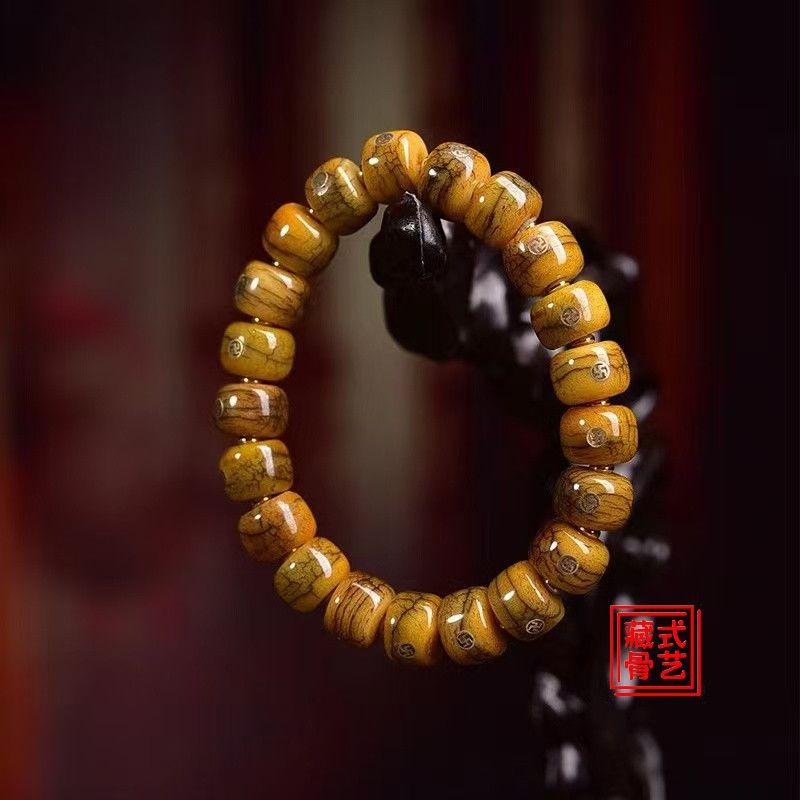 12x8mm Natural Aged Copper Inlaid Barrel Bead Tibetan Style Bracelet