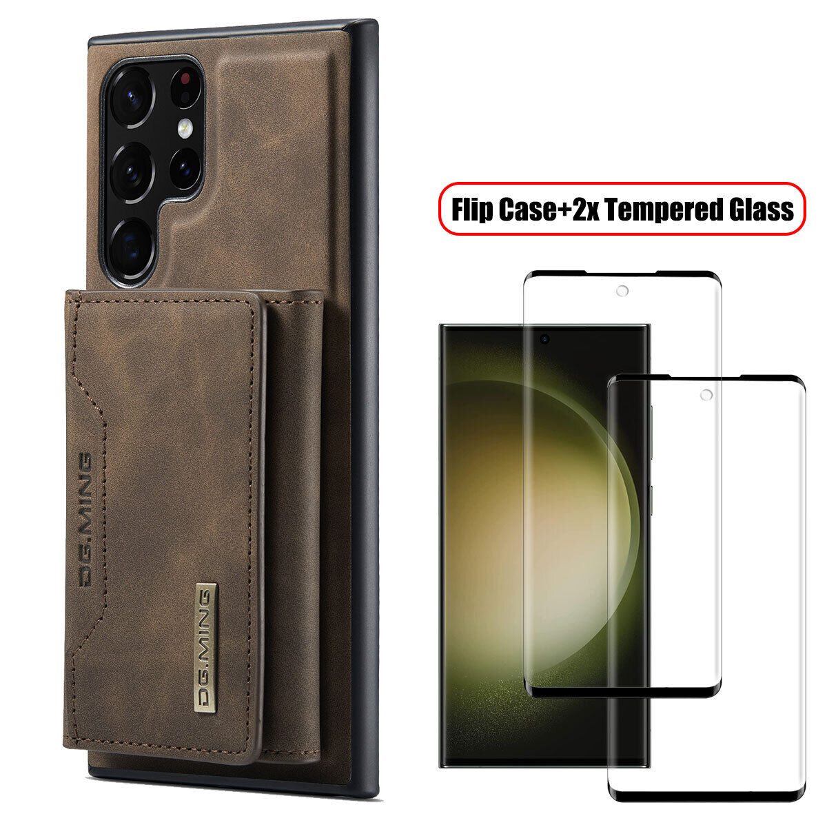 For Samsung Galaxy S23 Plus Leather Case Cover Wallet Card Holder Tempered Glass